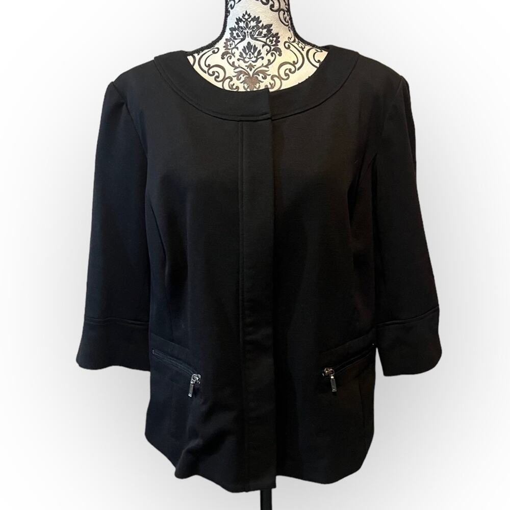 Sejour Collarless Half Sleeve Ponte Knit Zip Up Jacket sz 16W